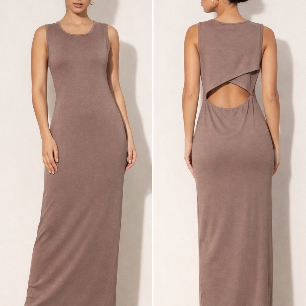 Cutout Back Bodycon Midi Dress (purple/grey)